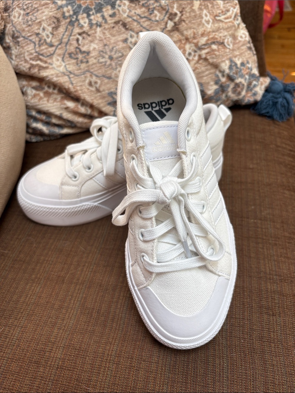 adidas White Sneakers with white Stripe Accents Size 6